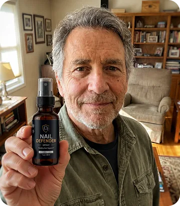 Gary holding a Nail Defender Spray bottle